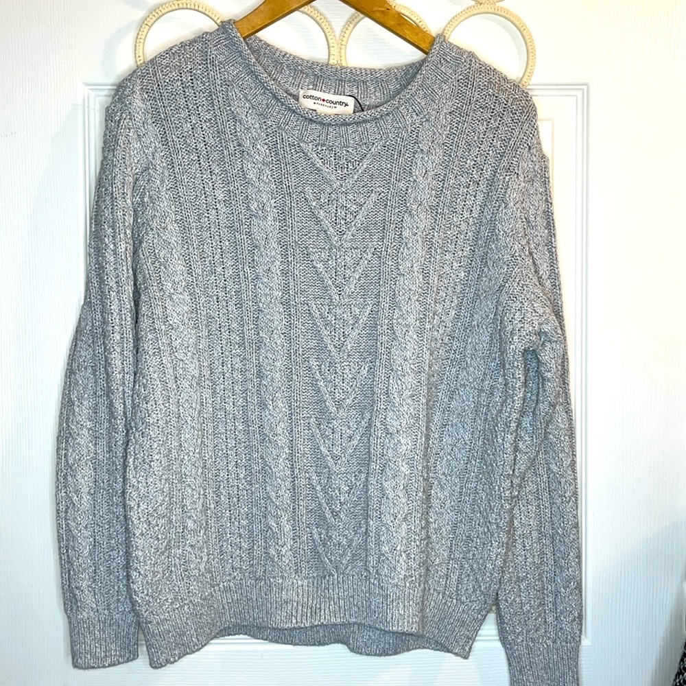 COTTON COUNTRY  sweater intricate knit pattern women’s M light gray